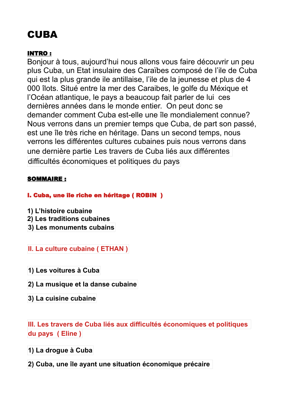 Prévisualisation du document Exposé Cuba