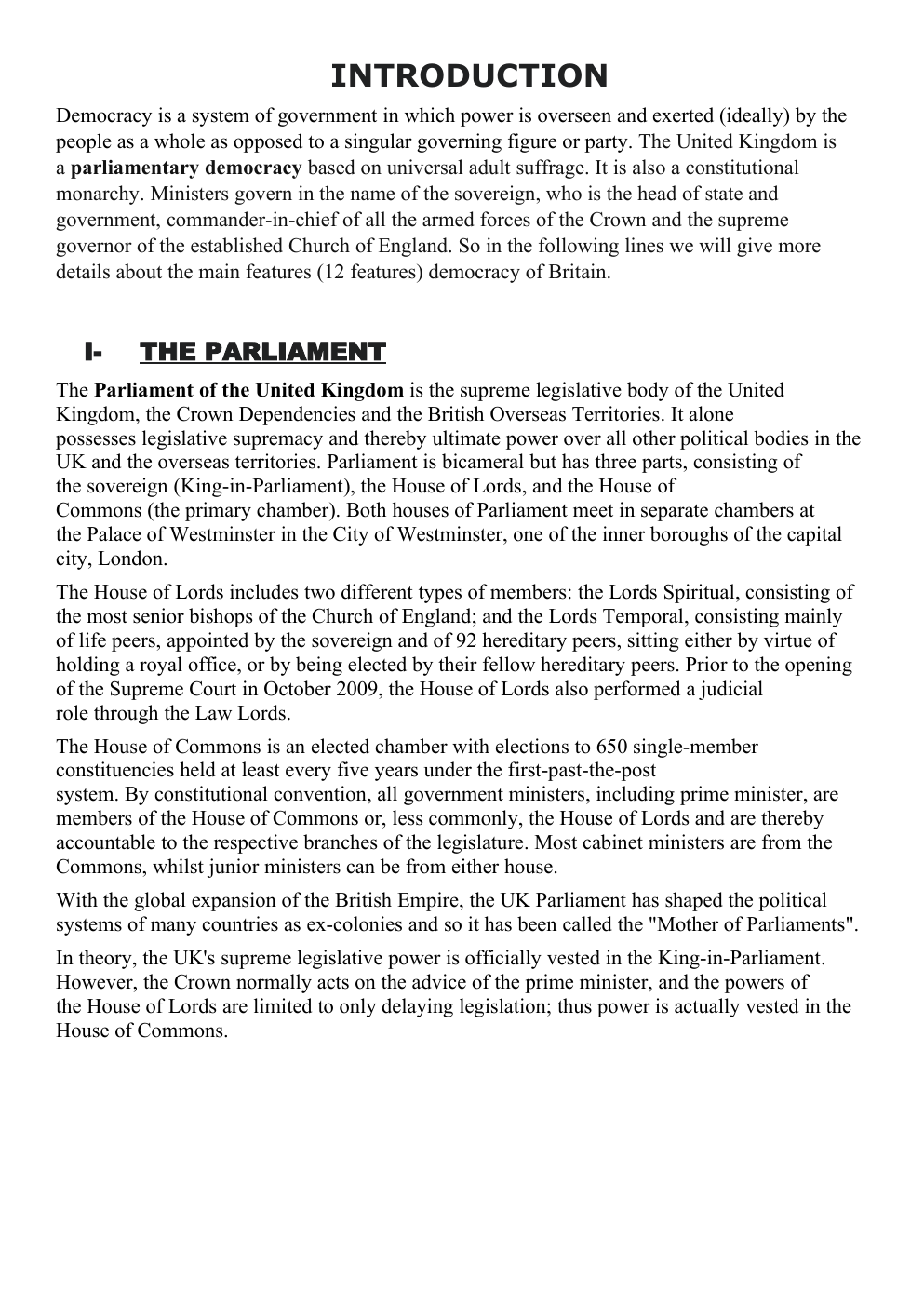 Prévisualisation du document EXPOSE D'ANGLAIS: The Parliament of the United Kingdom