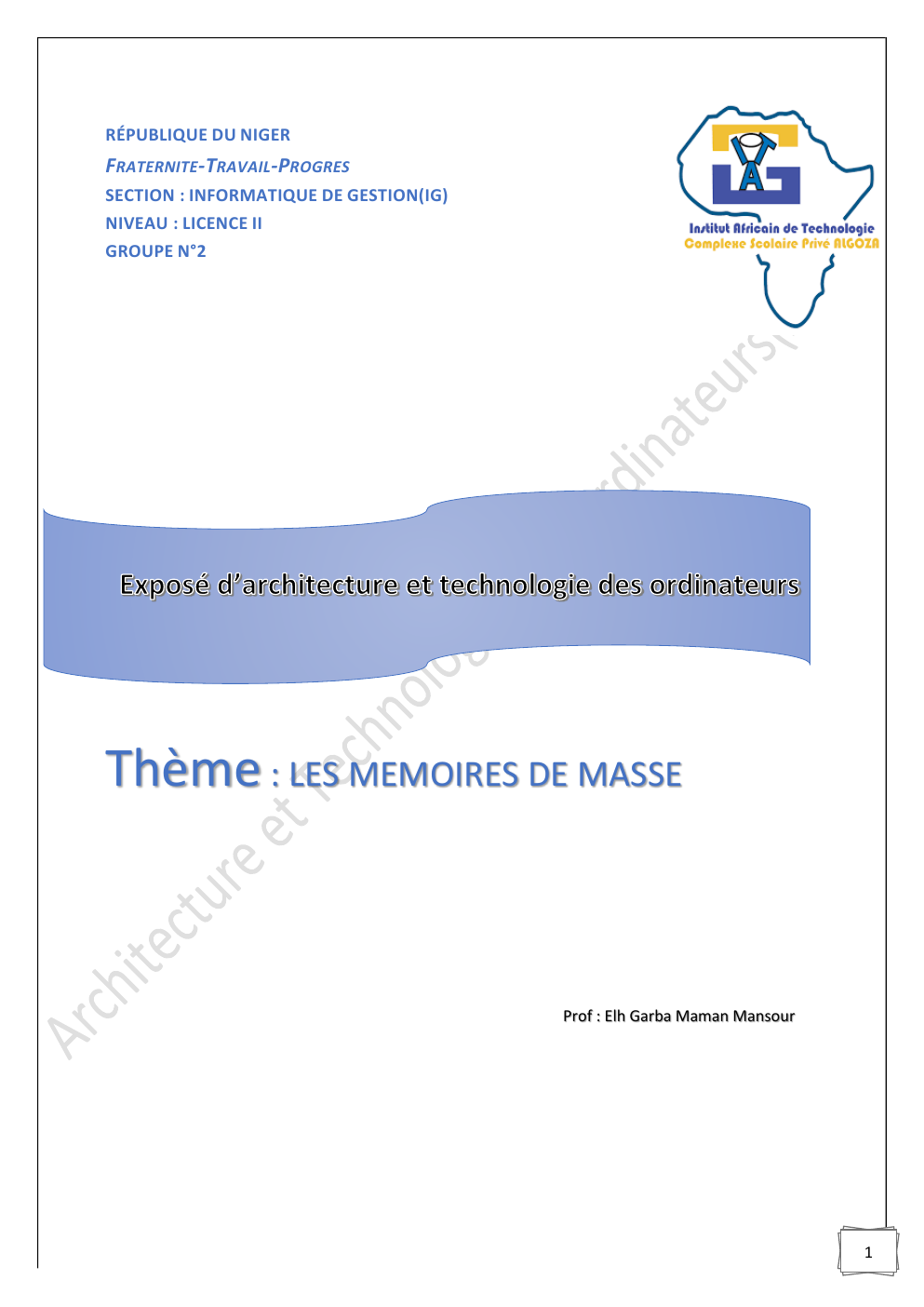 Prévisualisation du document Exposé de ATO - Thème : LES MEMOIRES DE MASSE