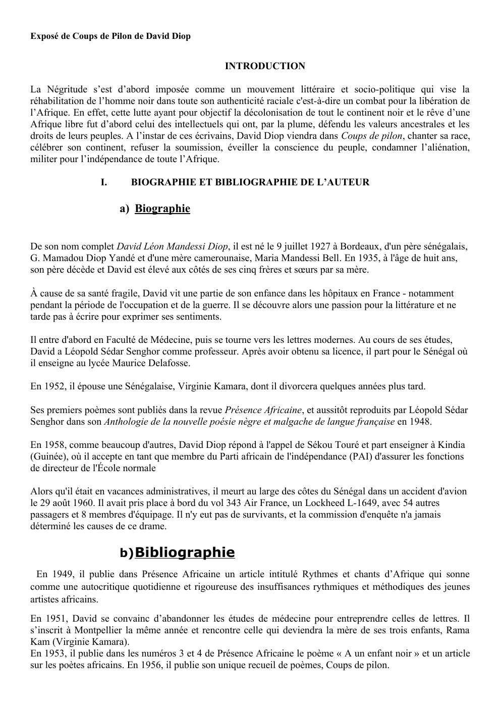 Prévisualisation du document Exposé de Coups de Pilon de David Diop