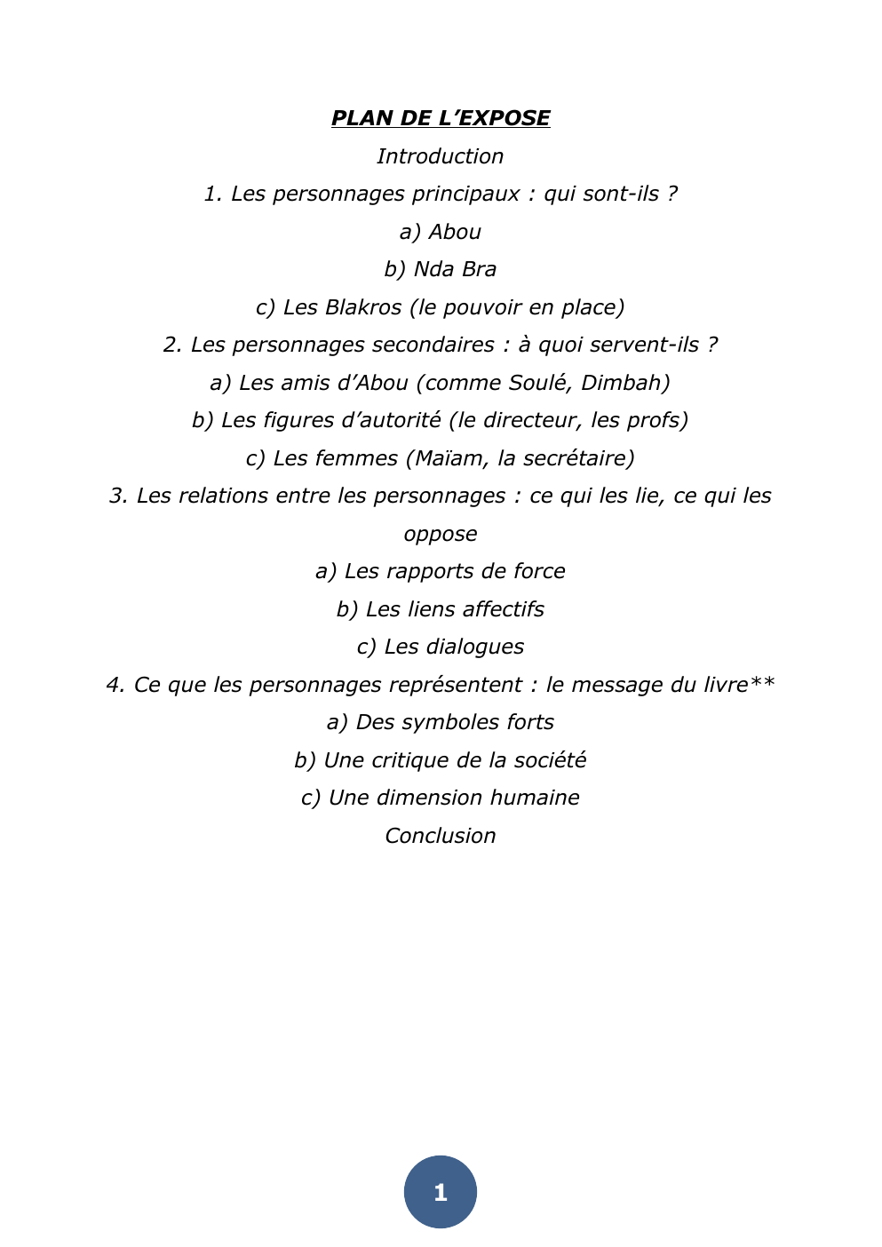 Prévisualisation du document EXPOSE DE FRANCAIS ETUDE DES PERSONNAGES DANS Sous le pouvoir des Blakros DE AMADOU KONE