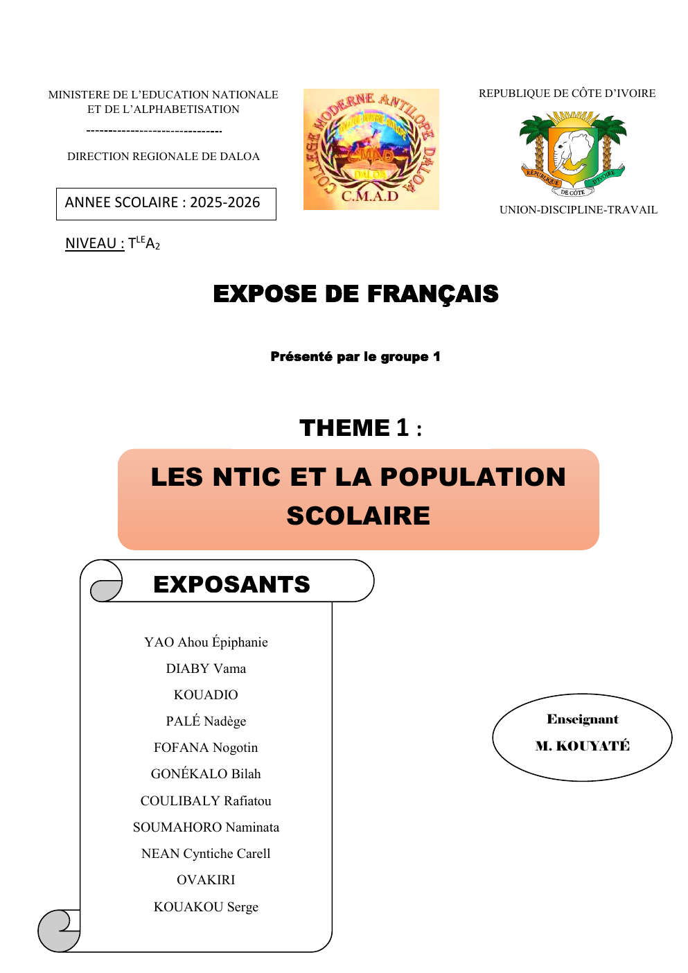 Prévisualisation du document EXPOSE DE FRANÇAIS  LES NTIC ET LA POPULATION SCOLAIRE