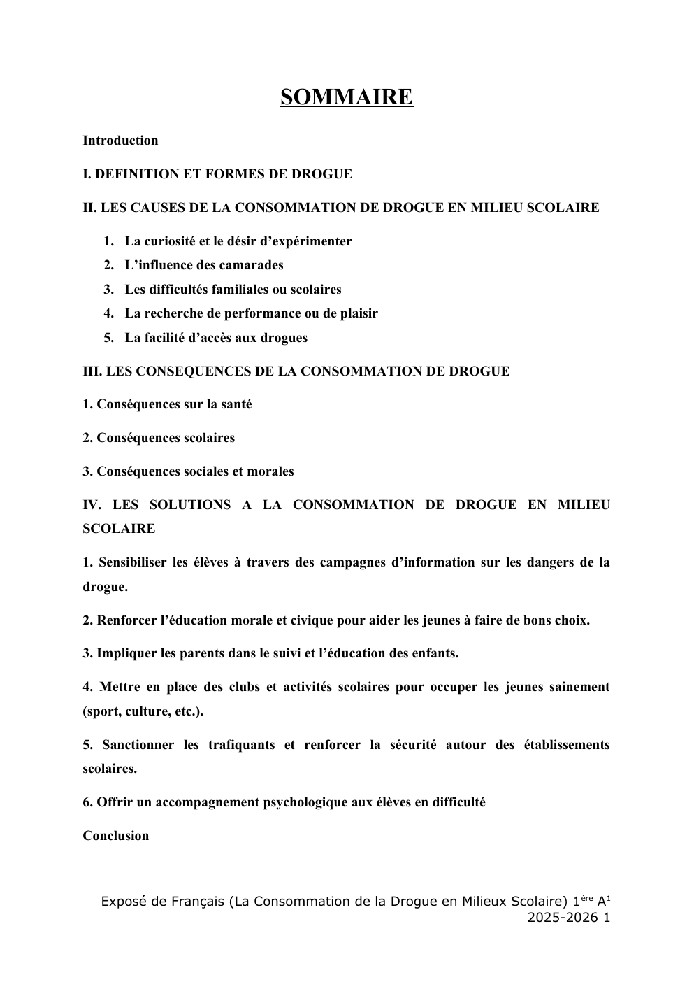 Prévisualisation du document EXPOSE DE FRANCAIS SUR LA CONSOMATION DE LA DROGUE EN MILIEU SCOLAIRE