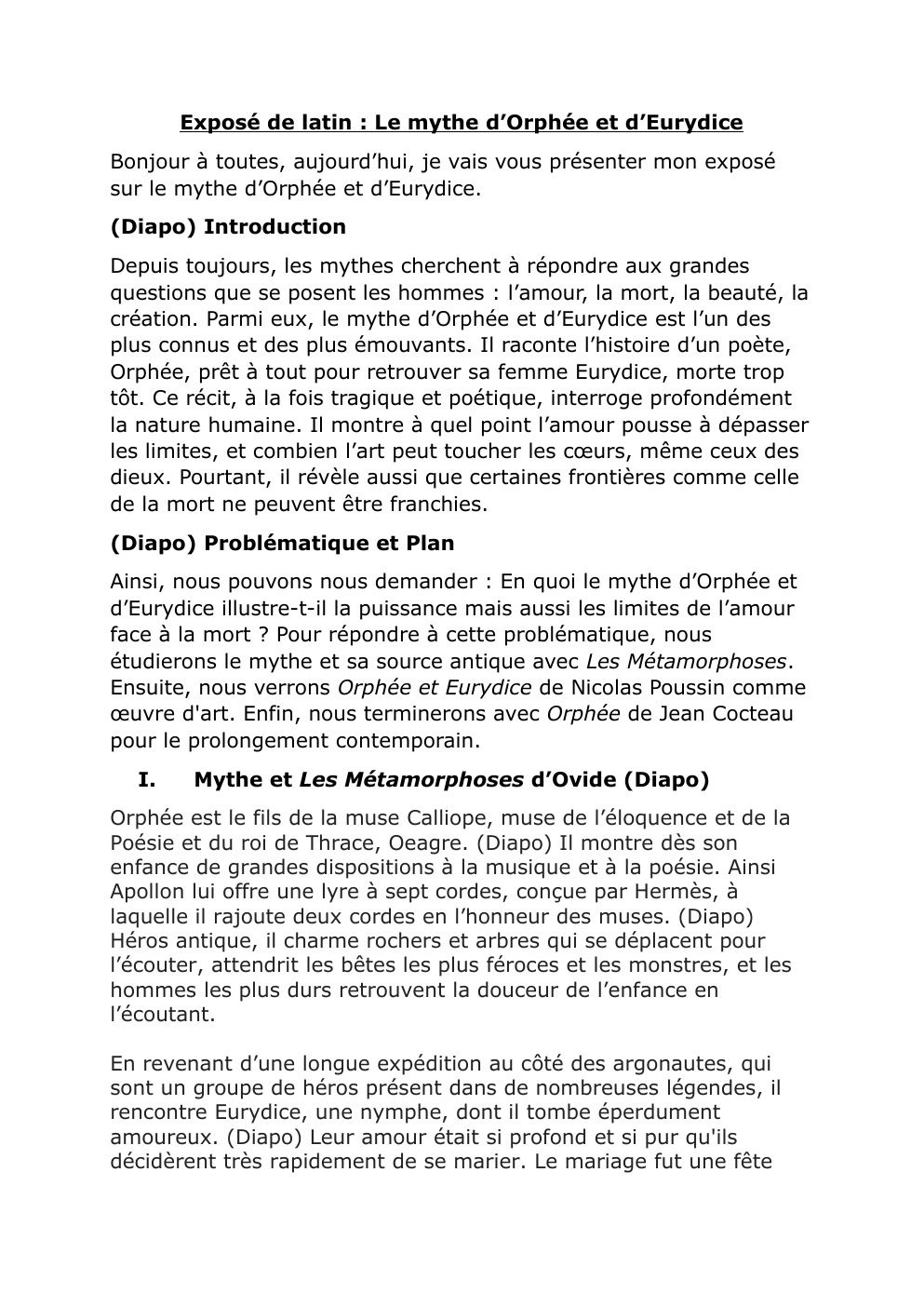 Prévisualisation Prévisualisation du document Exposé de latin : Le mythe d’Orphée et d’Eurydice