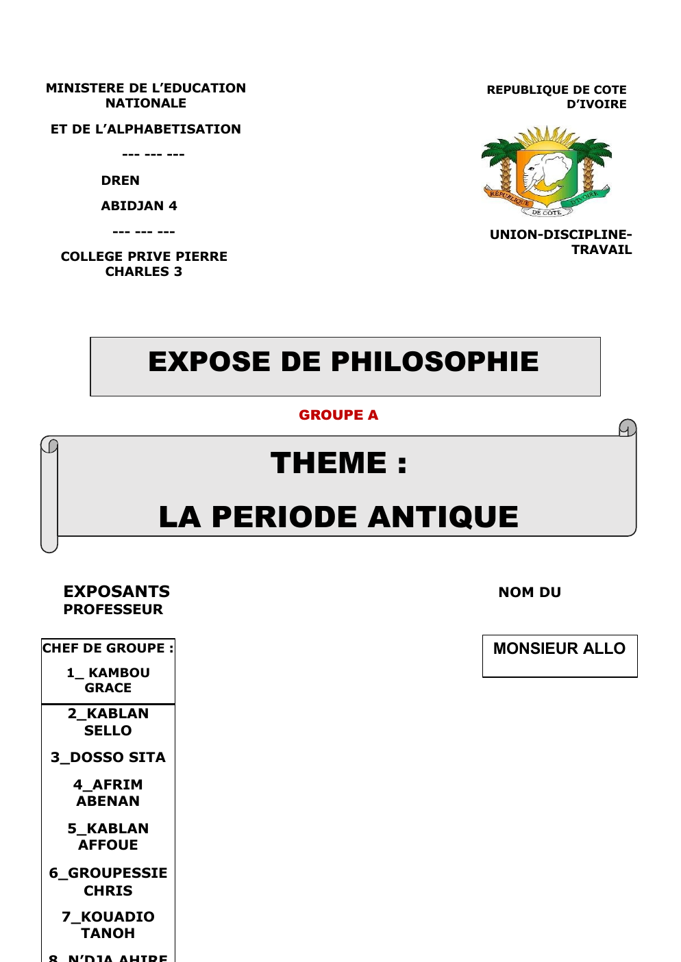 Prévisualisation du document EXPOSE DE PHILOSOPHIE: la période antique