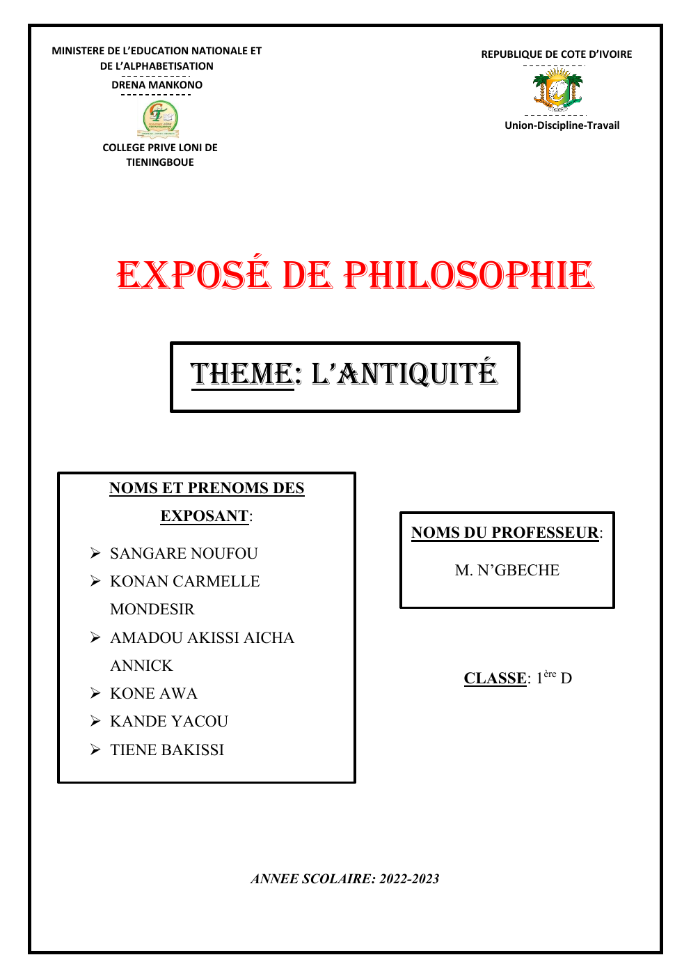 Prévisualisation du document EXPOSÉ DE PHILOSOPHIE THEME: L’ANTIQUITÉ