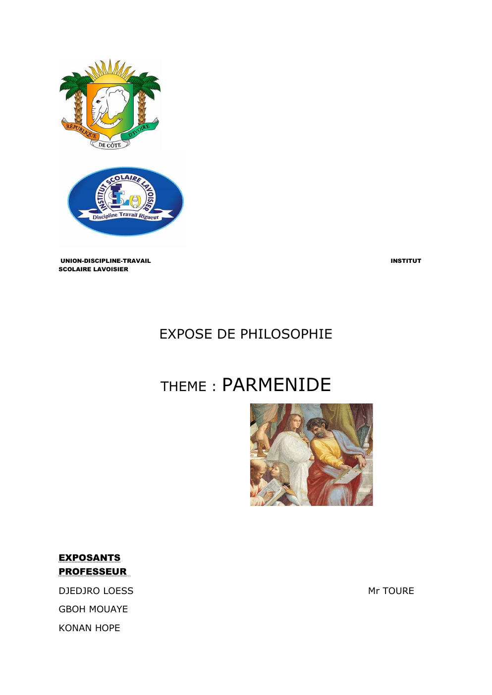 Prévisualisation du document EXPOSE DE PHILOSOPHIE  THEME :  PARMENIDE