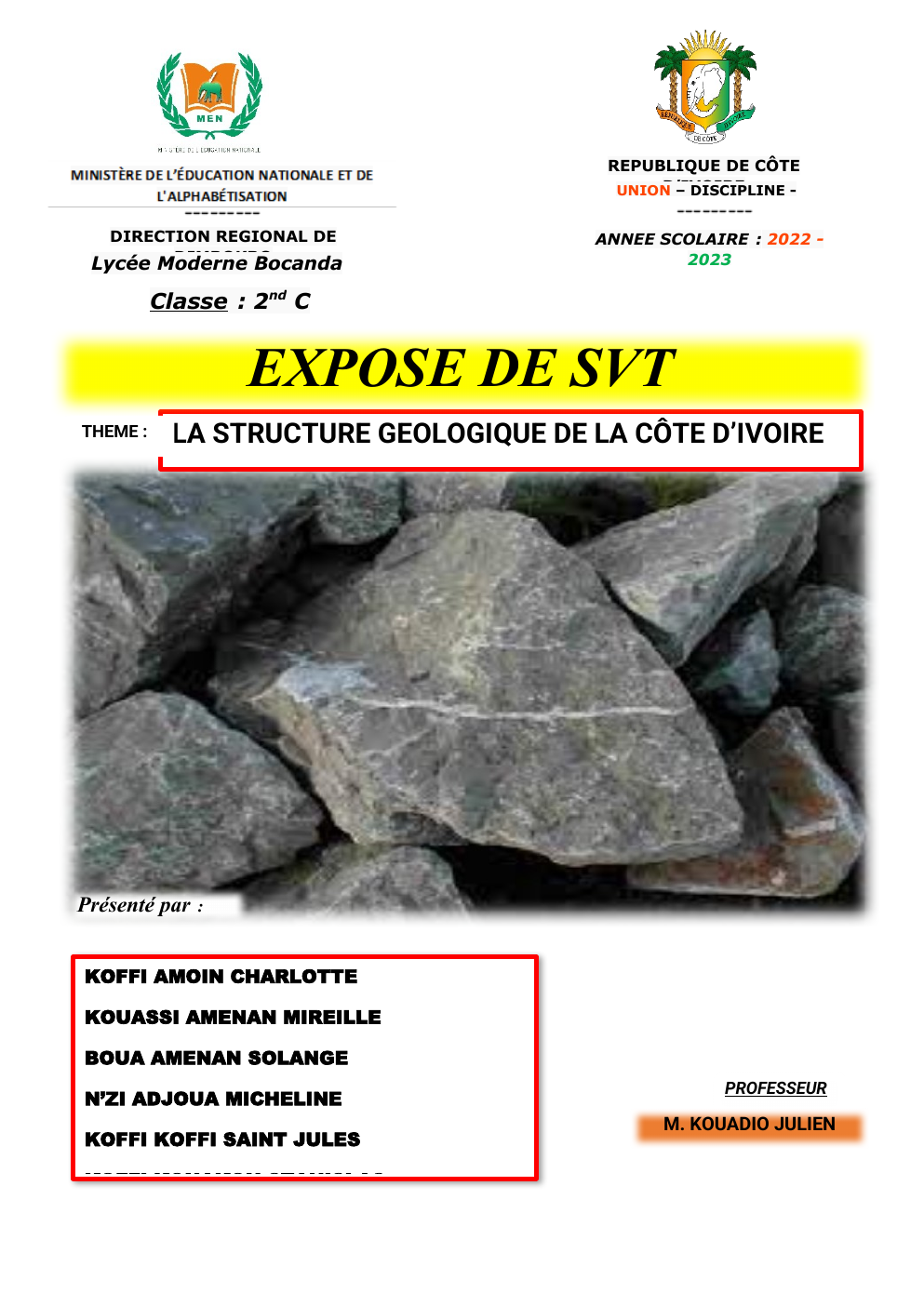 Prévisualisation du document EXPOSE DE SVT THEME :  LA STRUCTURE GEOLOGIQUE DE LA CÔTE D’IVOIRE