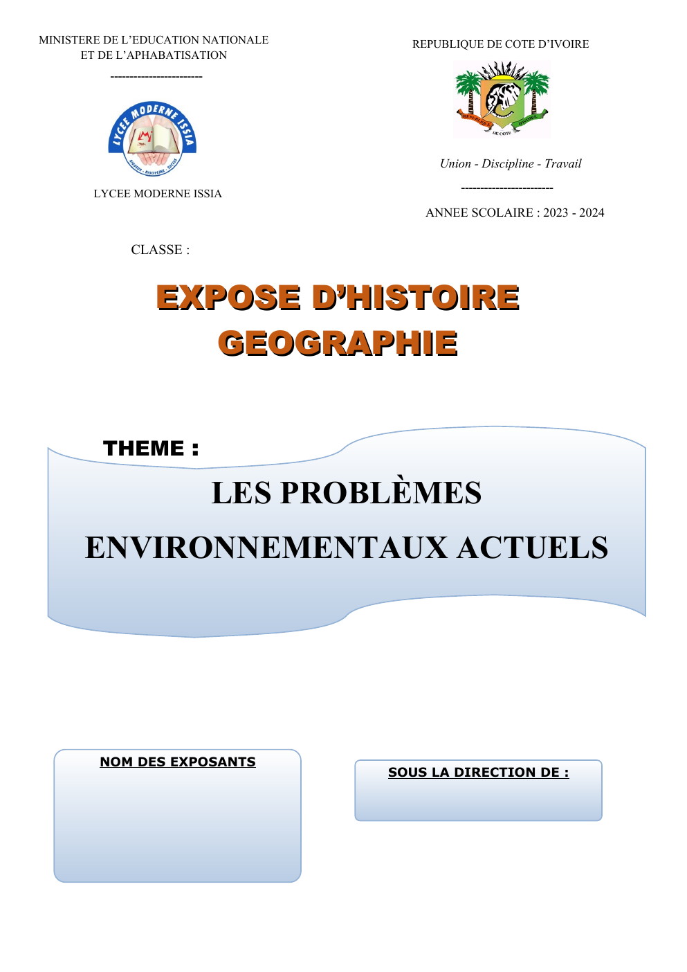 Prévisualisation du document EXPOSE D'HISTOIRE GEOGRAPHIE LES PROBLÈMES ENVIRONNEMENTAUX ACTUELS