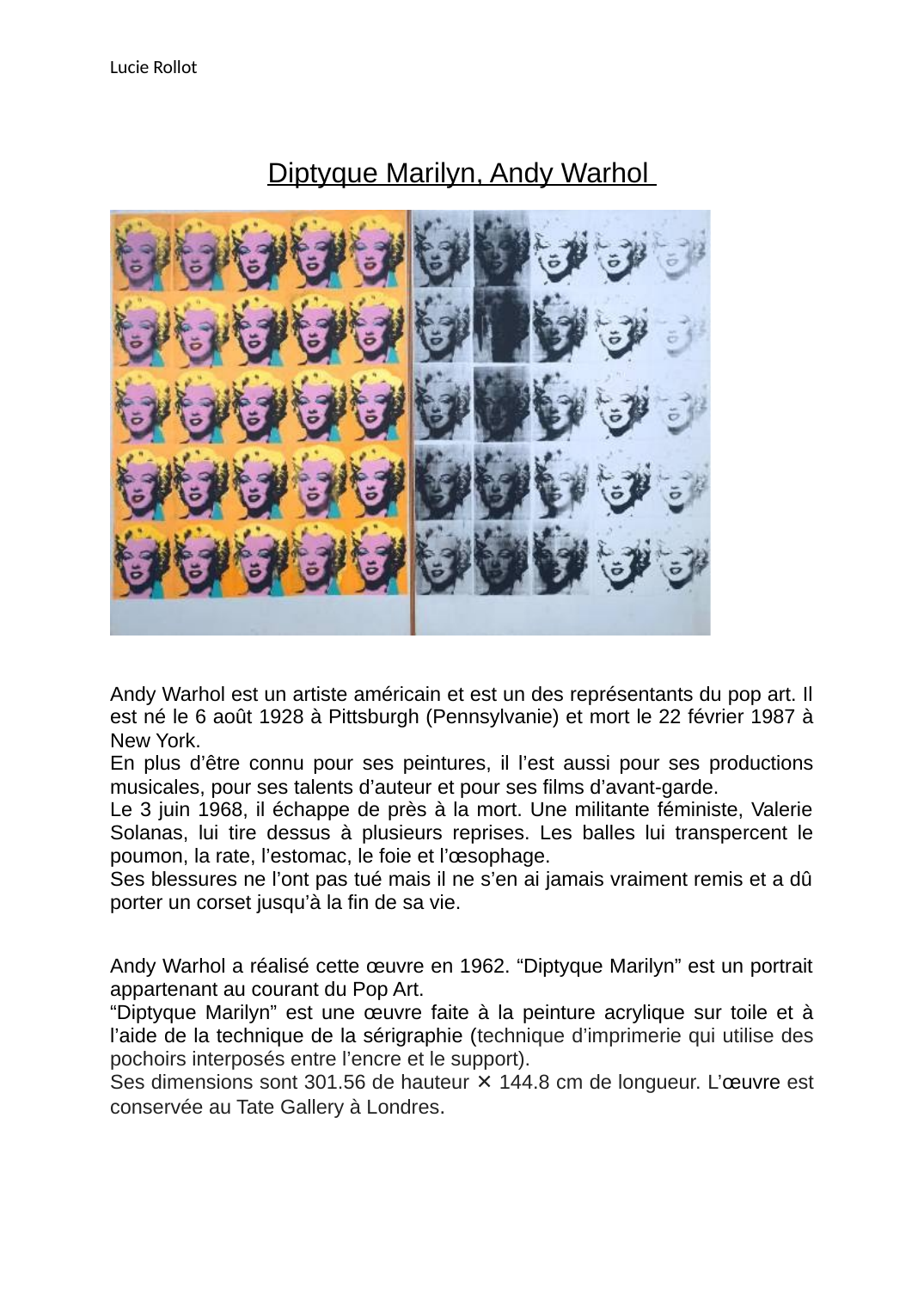 Prévisualisation du document Exposé: Diptyque Marilyn, Andy Warhol