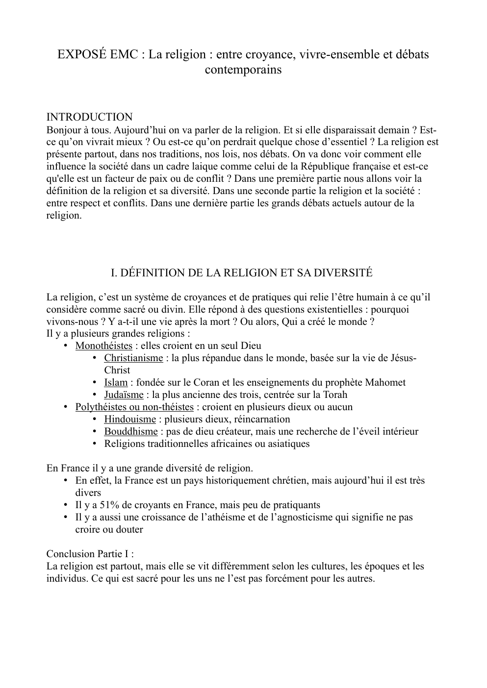 Prévisualisation du document EXPOSÉ EMC : La religion : entre croyance, vivre-ensemble et débats contemporains