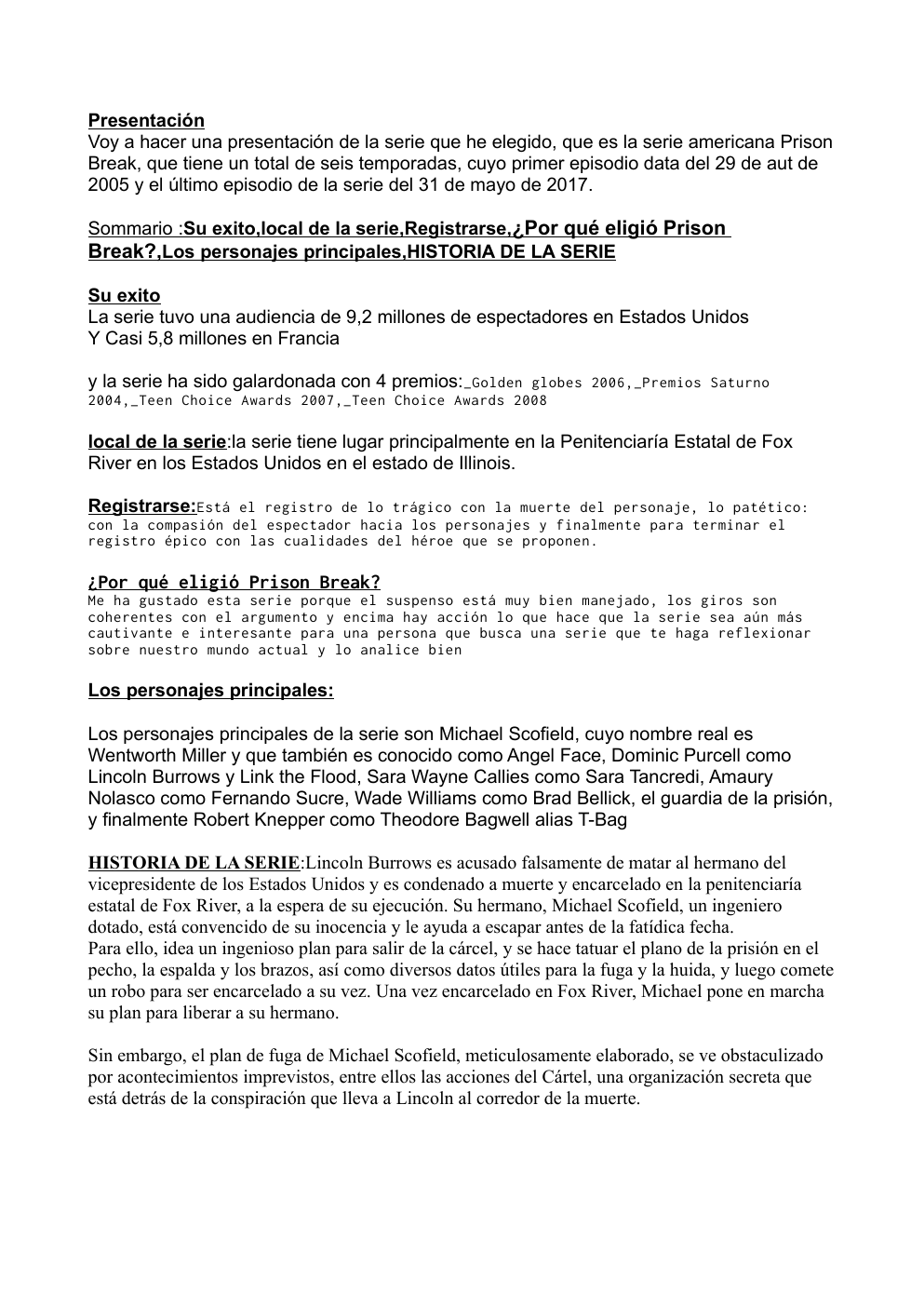 Prévisualisation du document exposé espagnol: Prison Break