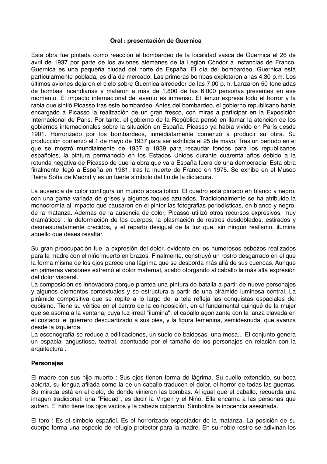 Prévisualisation du document Exposé Guernica espagnol