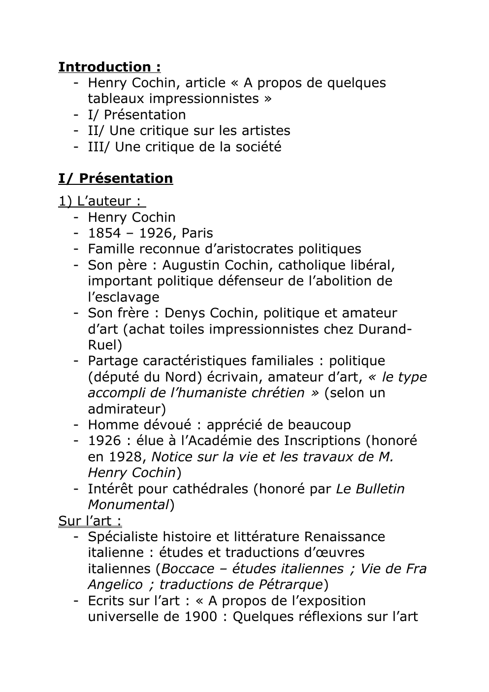 Prévisualisation du document exposé Henry Cochin, article « A propos de quelques tableaux impressionnistes »