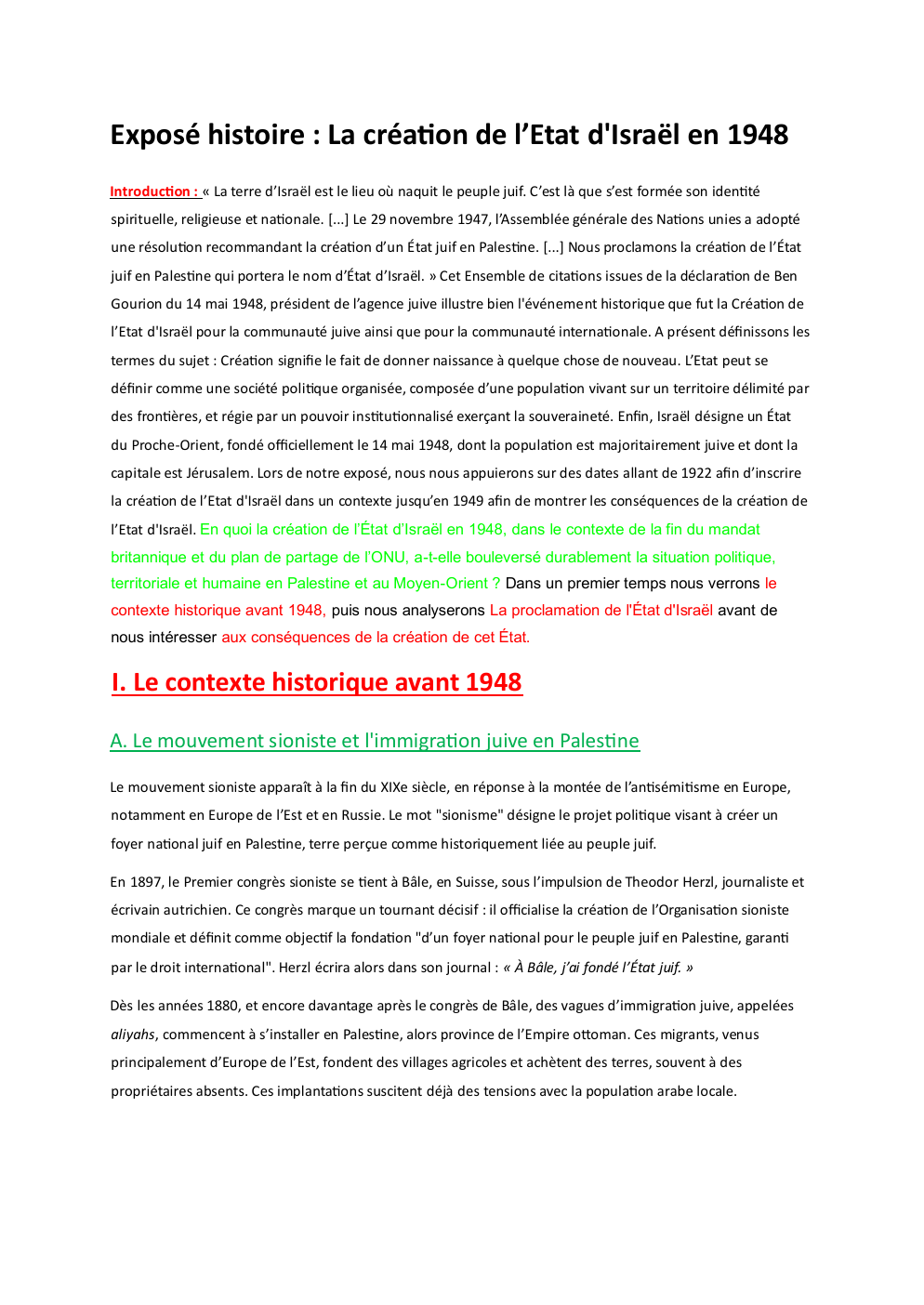 Prévisualisation du document Exposé histoire: La création d'Israel en 1948