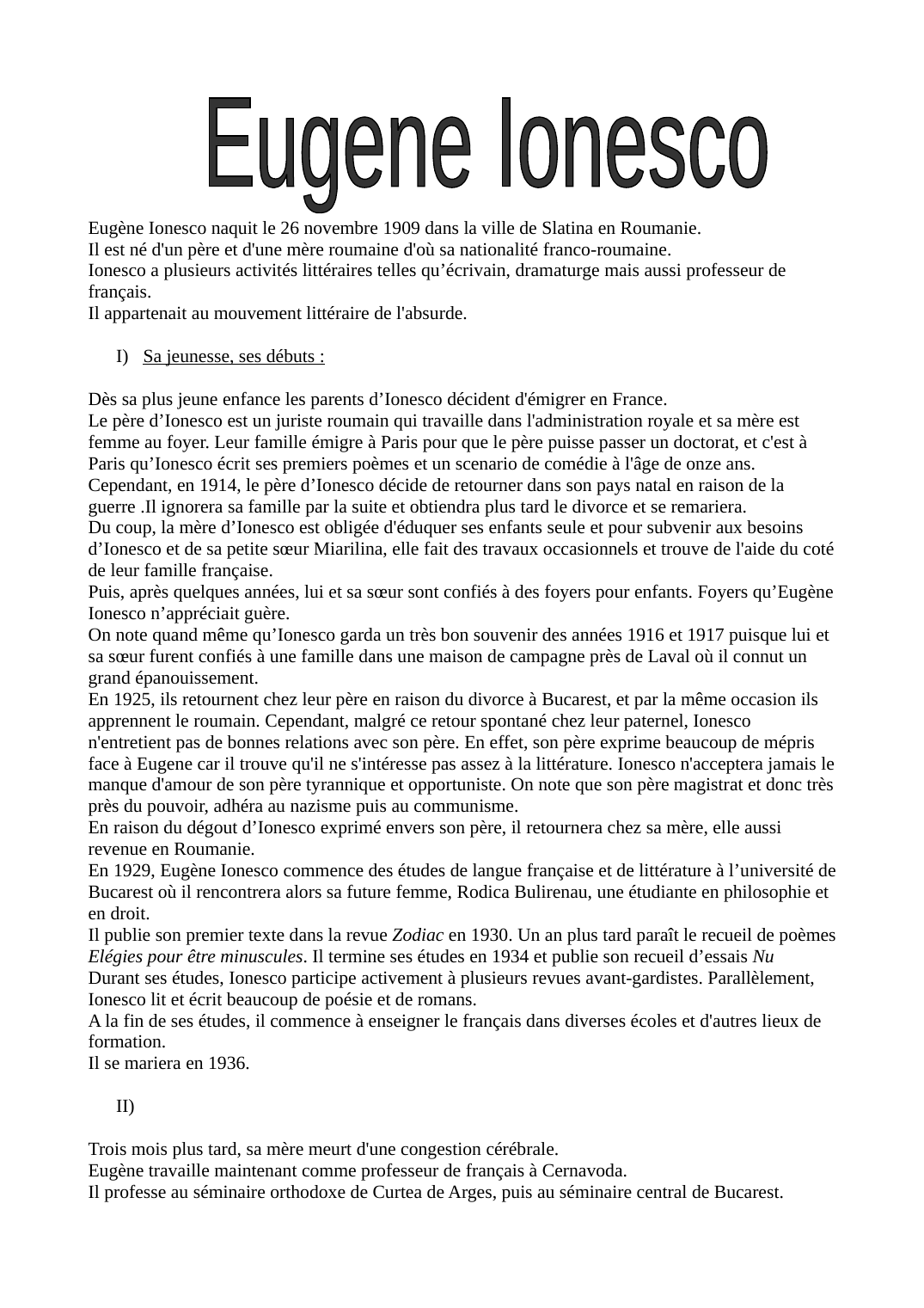 Prévisualisation du document Exposé Ionesco