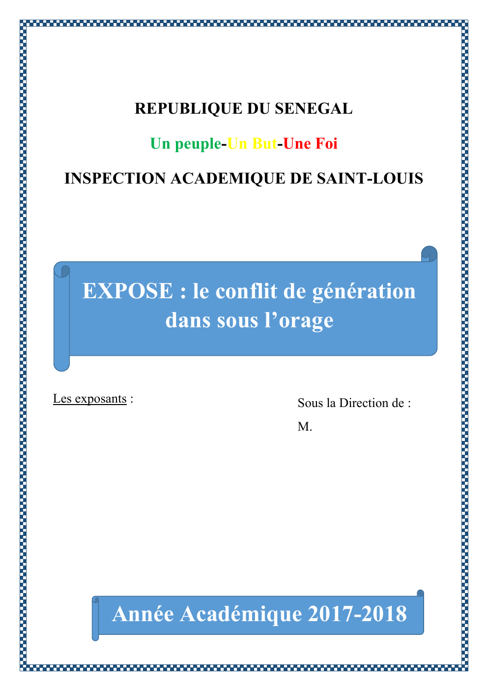 Prévisualisation du document EXPOSE : le conflit de génération dans sous l’orage