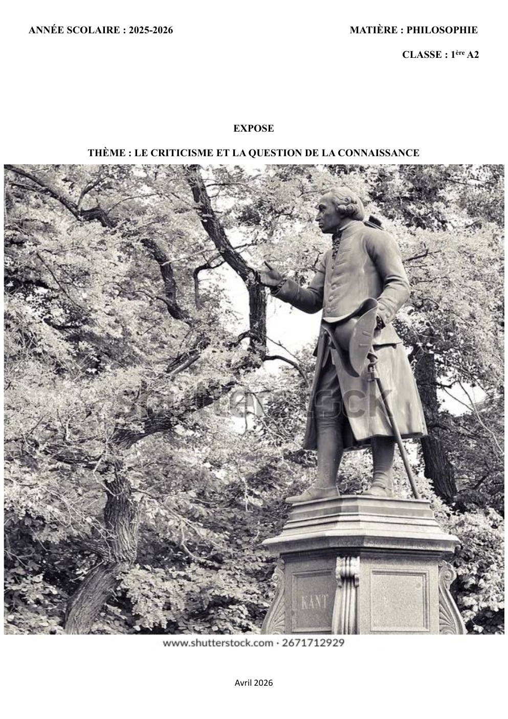 Prévisualisation du document EXPOSE : LE CRITICISME ET LA QUESTION DE LA CONNAISSANCE