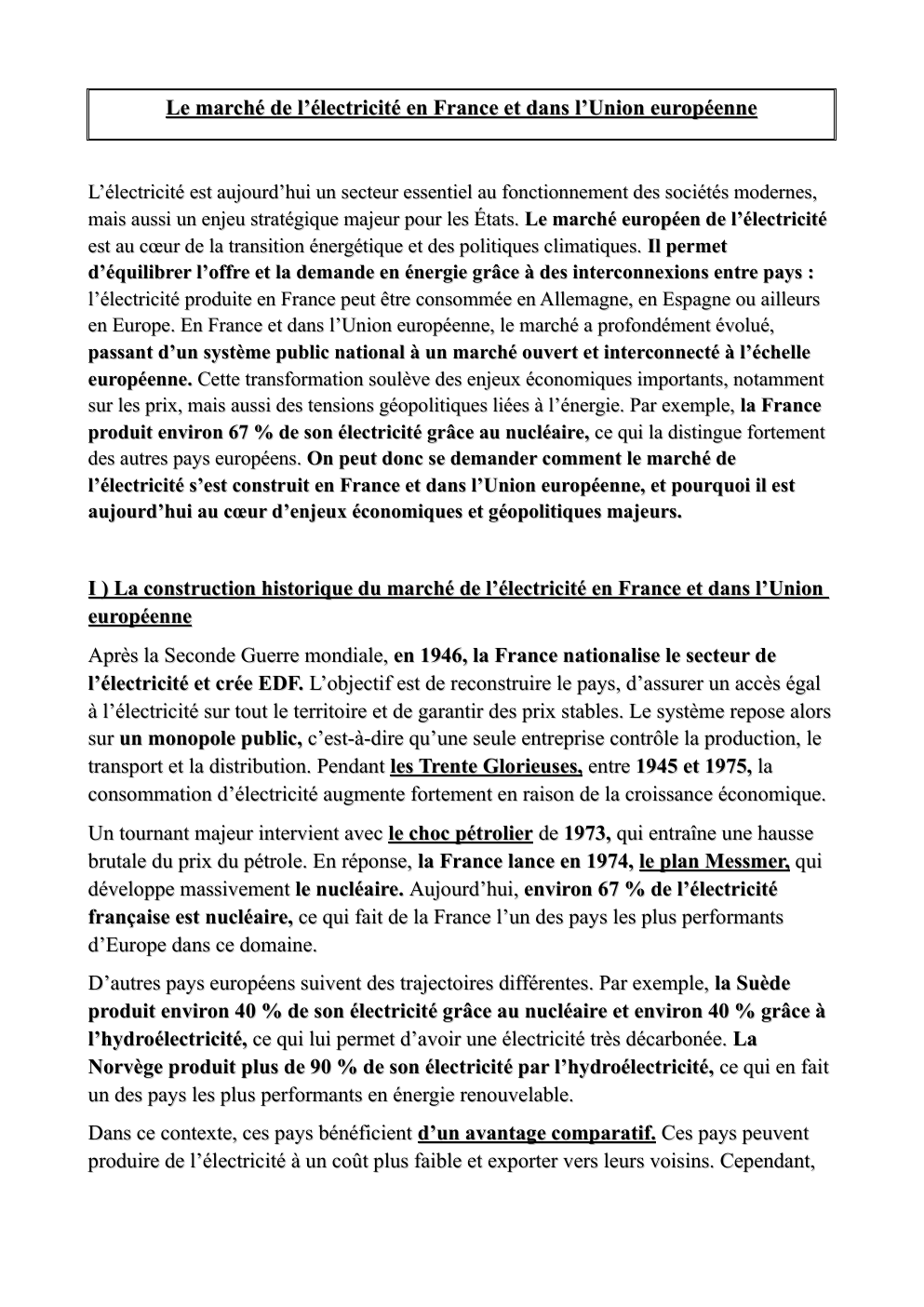 Prévisualisation du document Exposé - Le marché de l’électricité en France et dans l’Union européenne