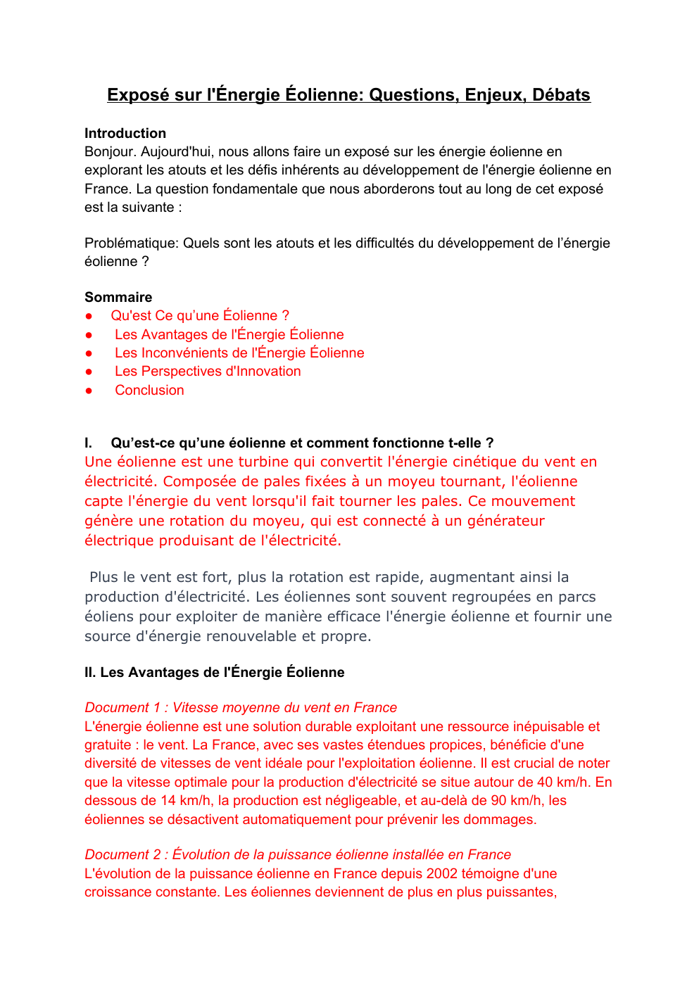 Prévisualisation du document Exposé - L'énergie Éolienne - Terminale