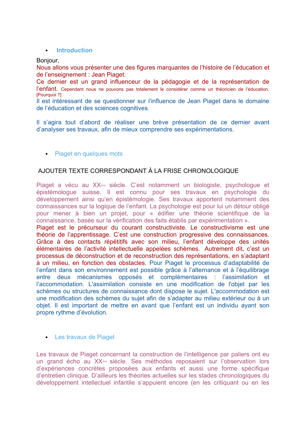 Prévisualisation du document Exposé Piaget