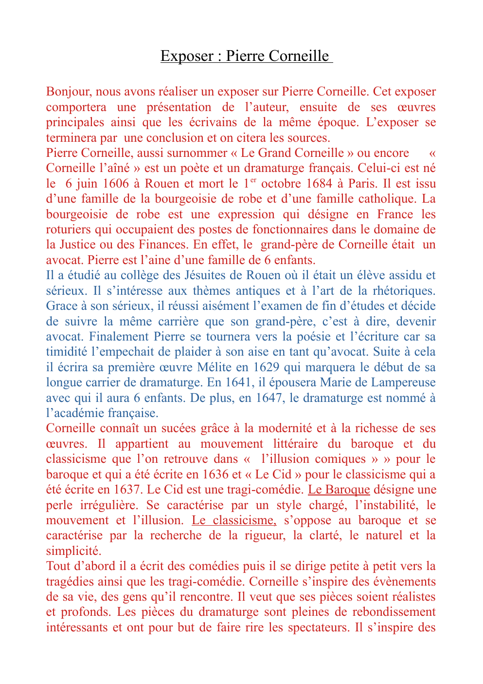 Prévisualisation du document Exposé : Pierre Corneille