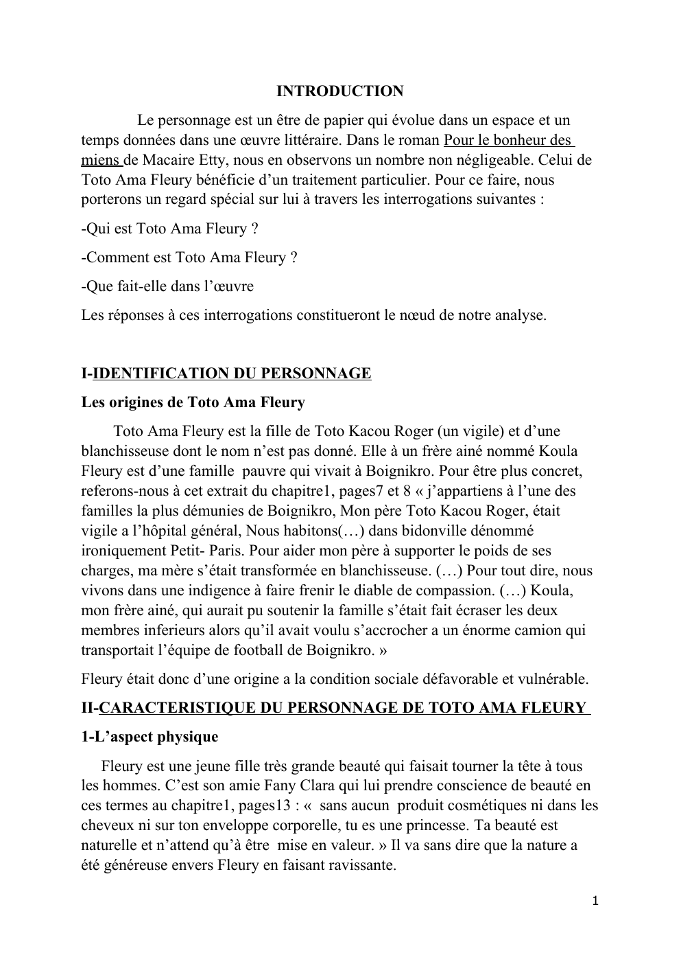 Prévisualisation du document Exposé: Pour le bonheur des miens de Macaire Etty