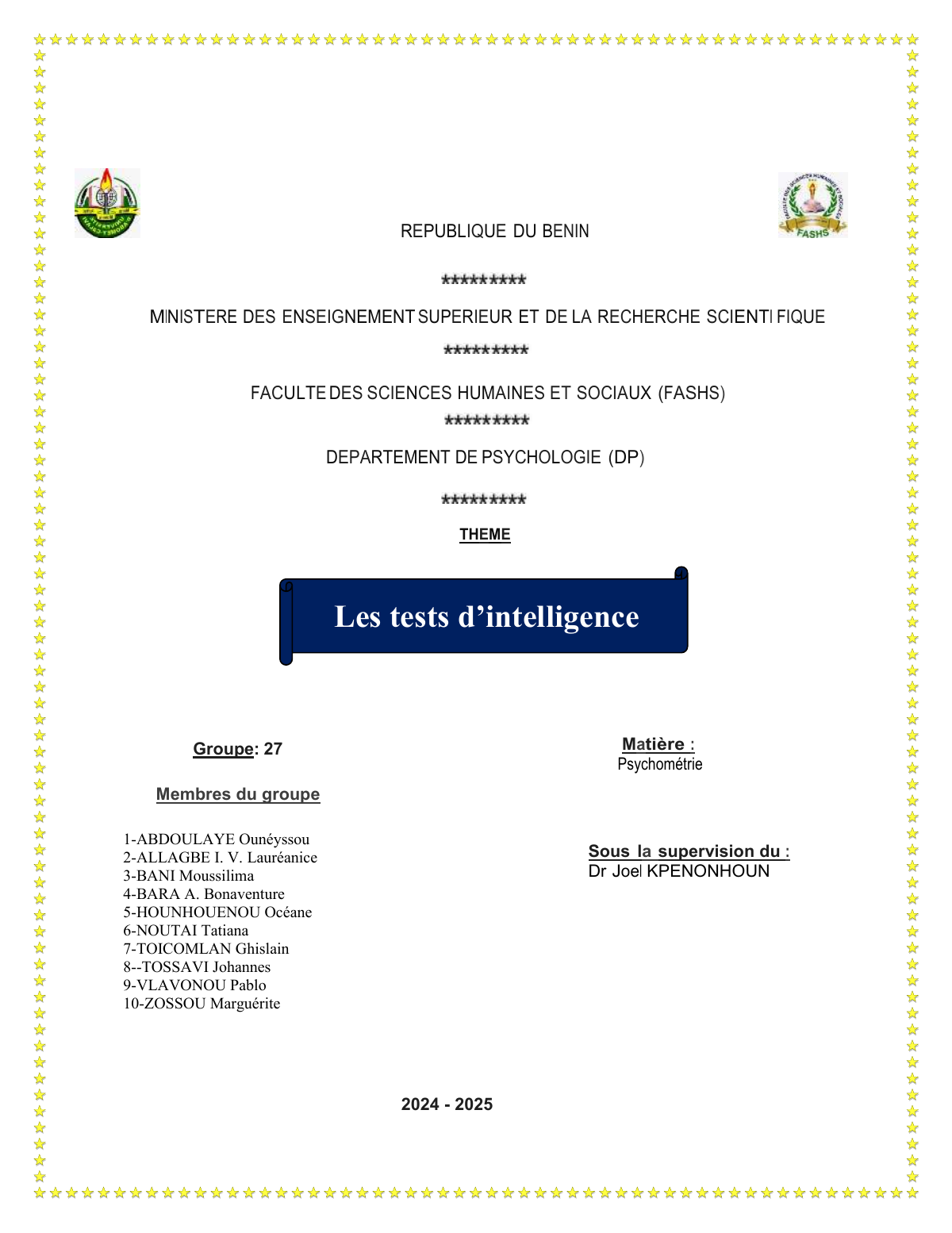 Prévisualisation du document Exposé psychologie Les tests d’intelligence  Matière : Psychométrie