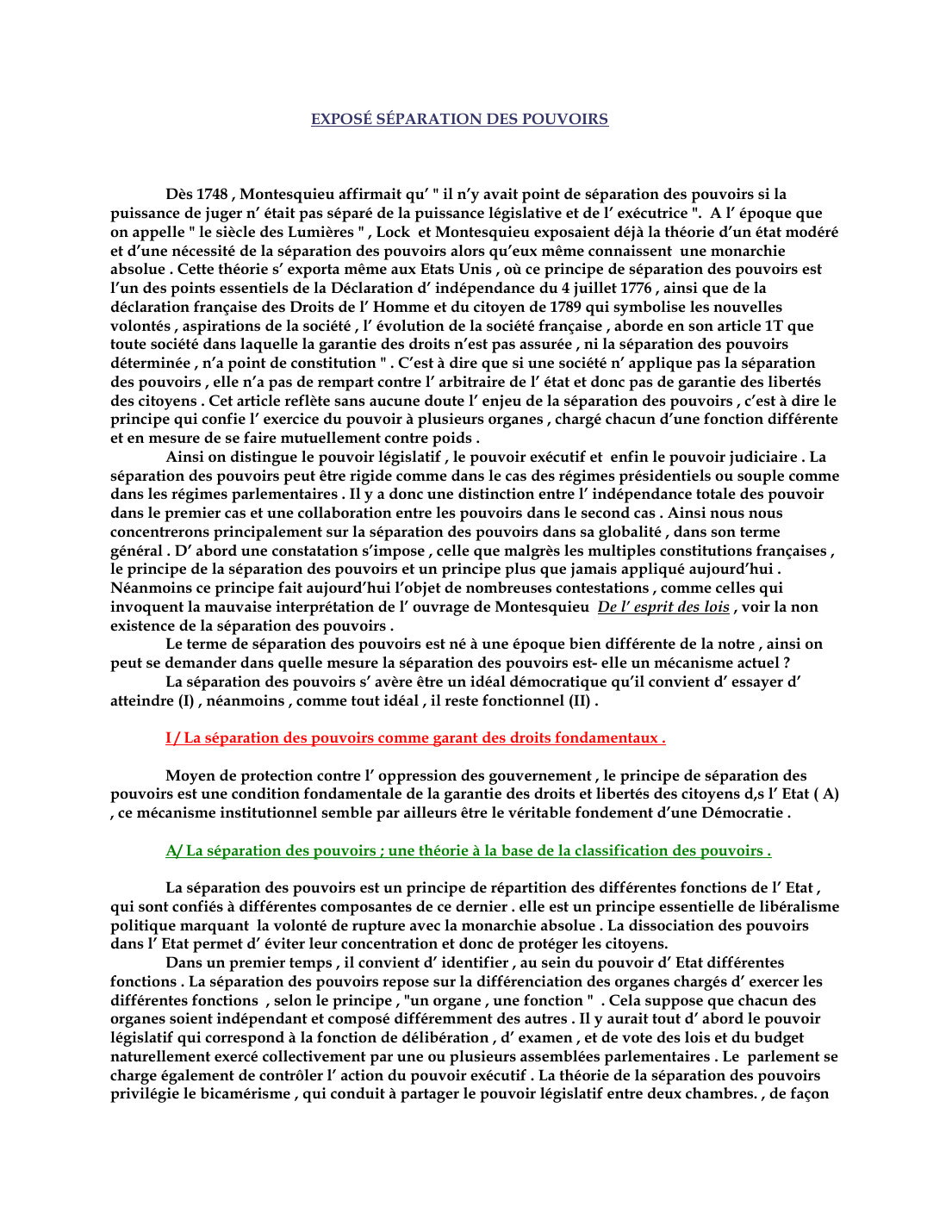 Prévisualisation du document Exposé Séparation des pouvoirs en France