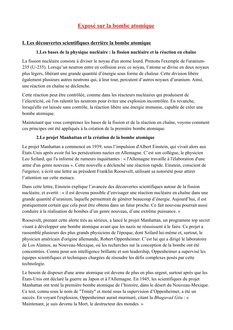 Prévisualisation du document Exposé sur la bombe atomique