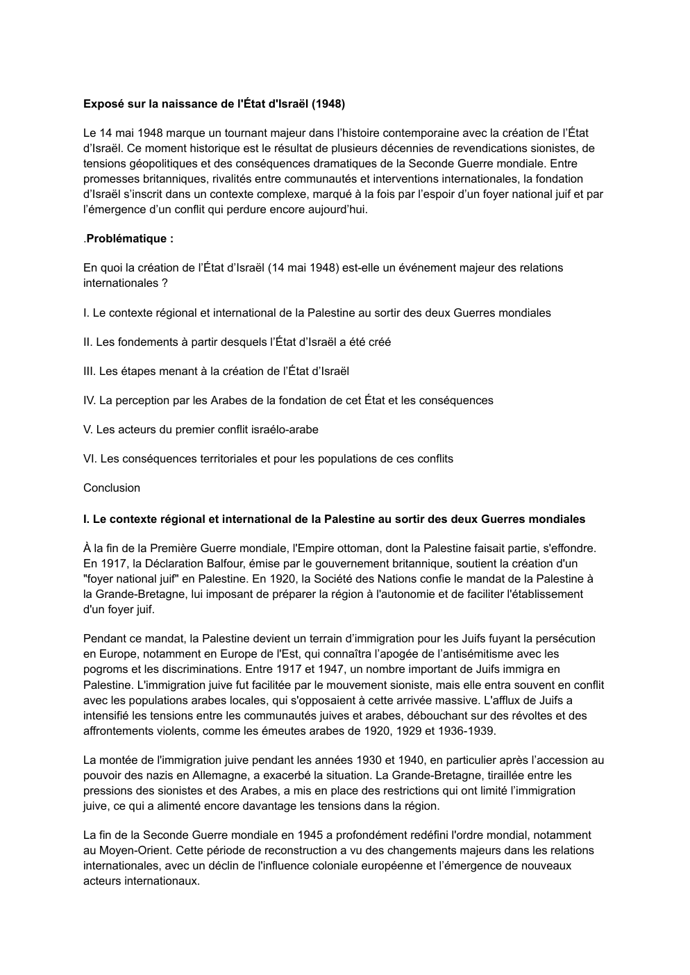 Prévisualisation du document Exposé sur la naissance de l'État d'Israël (1948)