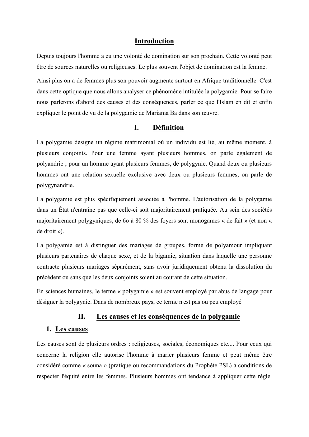 Prévisualisation du document Exposé sur la Polygamie dans une si longue lettre de Mariama Bâ