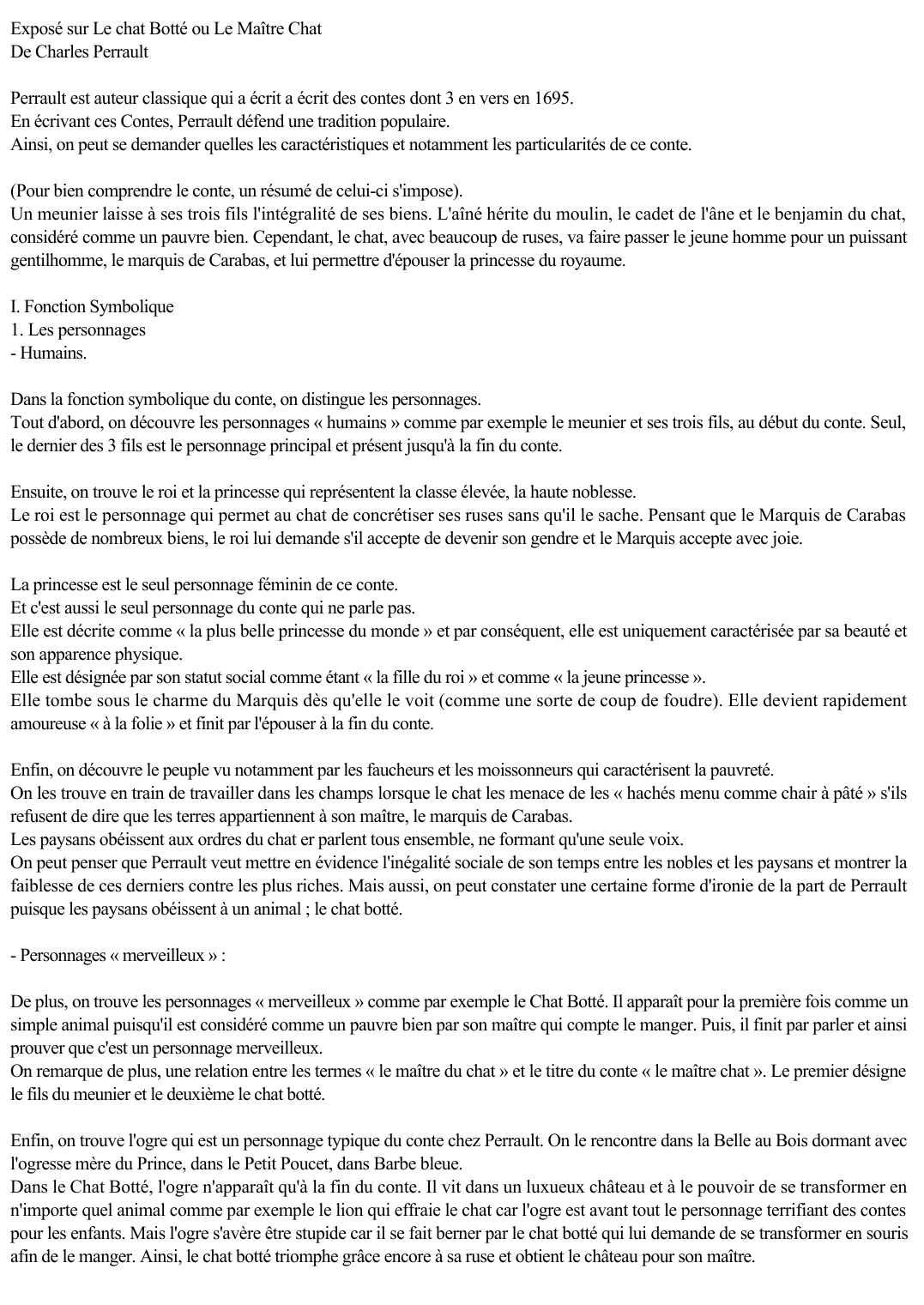 Prévisualisation du document Exposé sur Le chat Botté ou Le Maître Chat 
De Charles Perrault