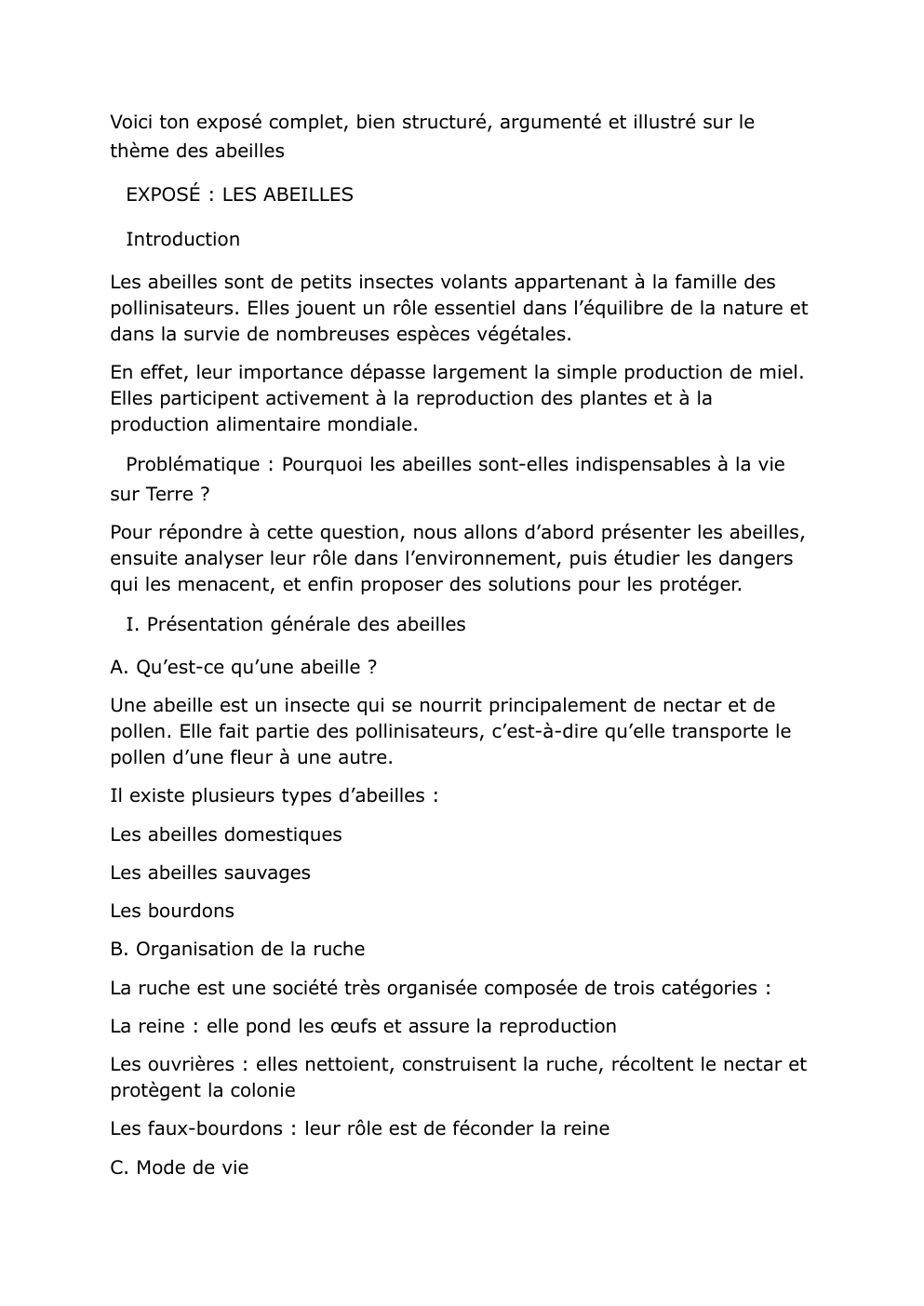 Prévisualisation du document Exposé sur les abeilles