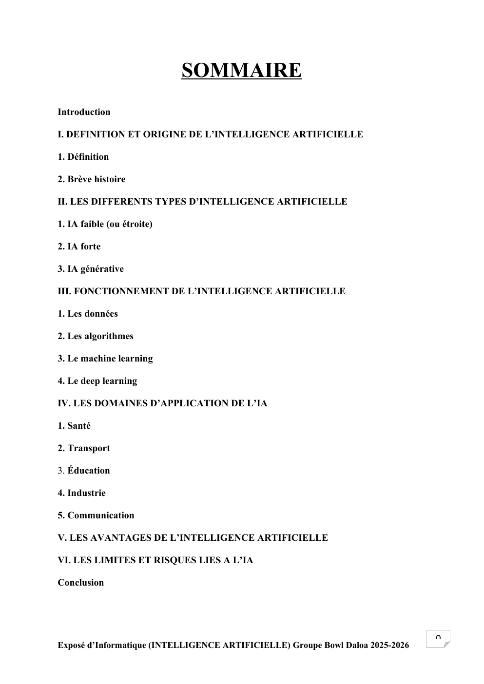 Prévisualisation du document Exposé sur l'Intelligence Artificielle (IA)