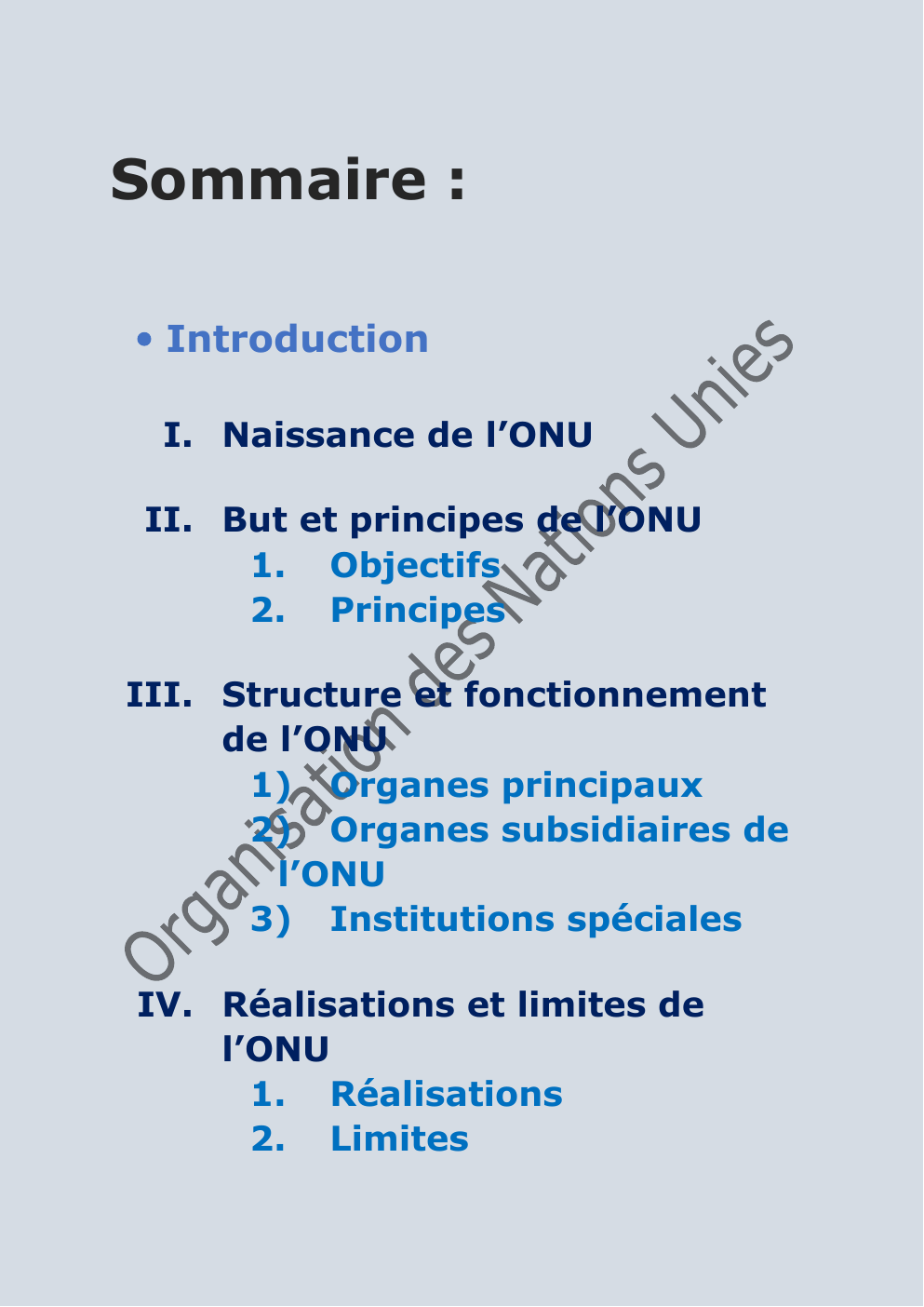 Prévisualisation du document Exposé sur l'ONU