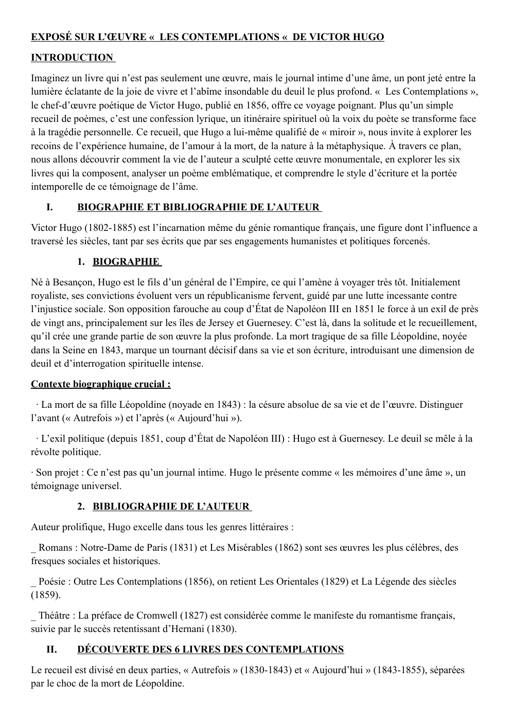 Prévisualisation du document EXPOSÉ SUR L’ŒUVRE « LES CONTEMPLATIONS « DE VICTOR HUGO