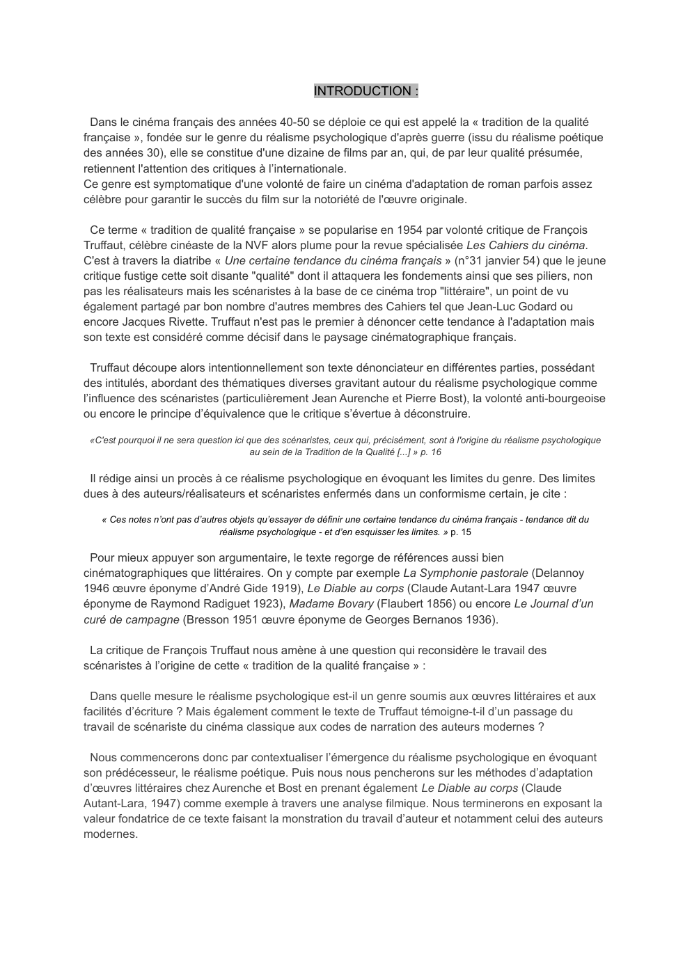Prévisualisation du document Exposé sur « Une certaine tendance du cinéma français » de Truffaut(n°31 janvier 54 des Cahiers)