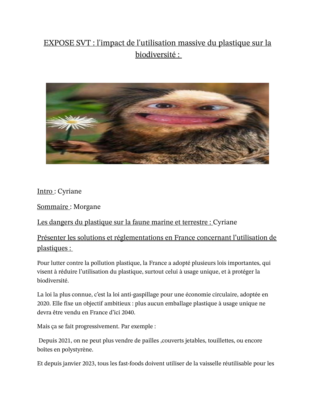 Prévisualisation du document EXPOSE SVT : l'impact de l'utilisation massive du plastique sur la biodiversité