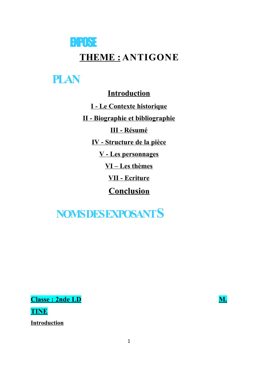 Prévisualisation du document EXPOSE THEME : ANTIGONE