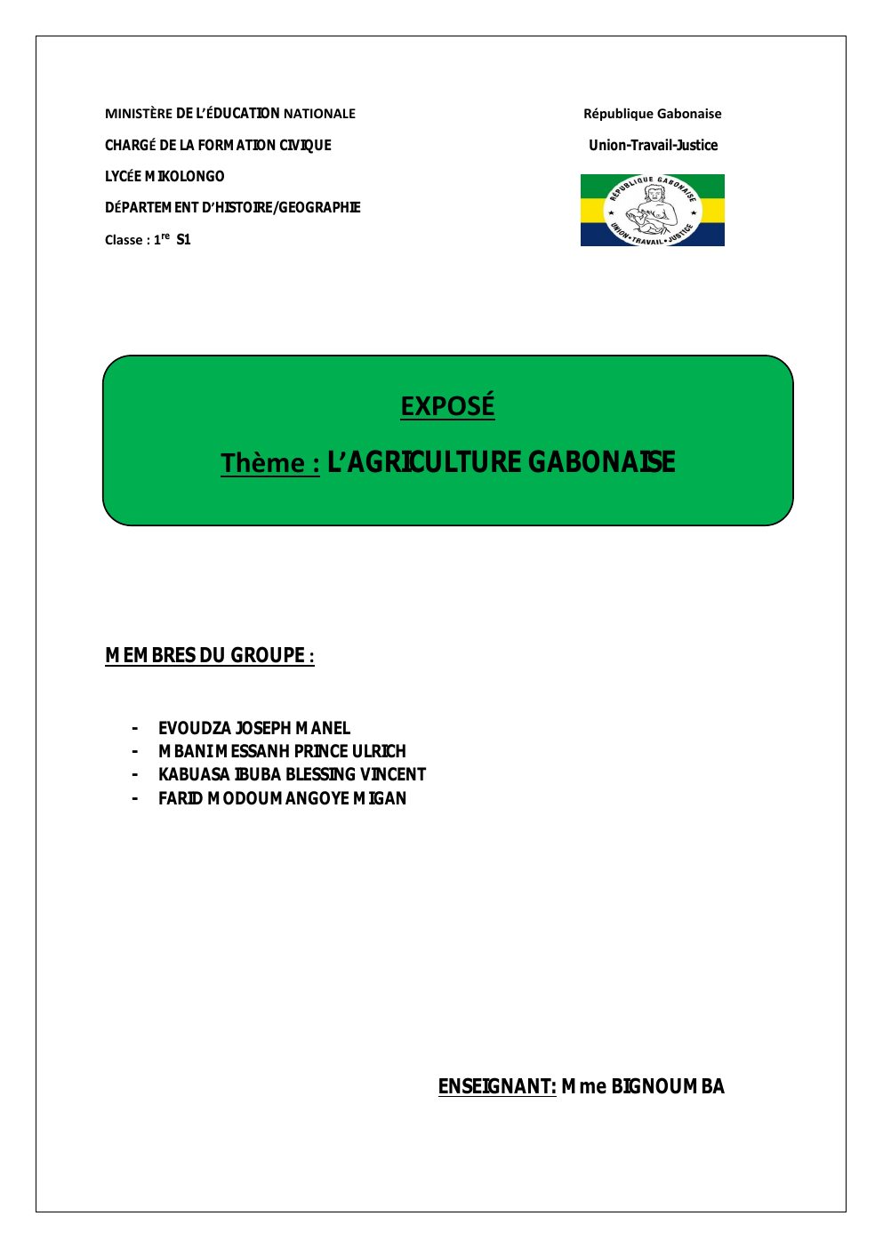 Prévisualisation du document EXPOSÉ Thème : L’AGRICULTURE GABONAISE
