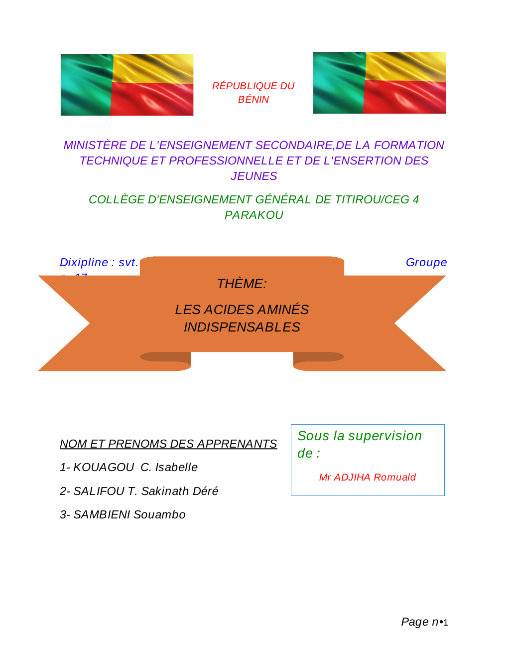 Prévisualisation du document Exposé THÈME: LES ACIDES AMINÉS INDISPENSABLES