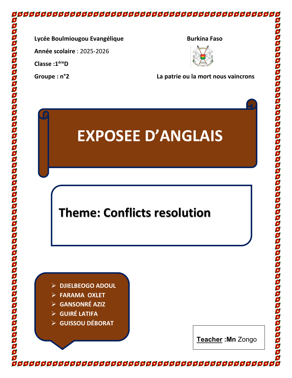 Prévisualisation du document EXPOSEE D’ANGLAIS  Theme: Conflicts resolution