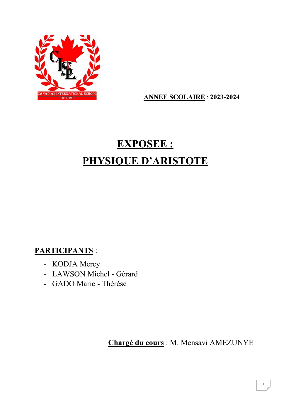 Prévisualisation du document EXPOSEE : PHYSIQUE D’ARISTOTE