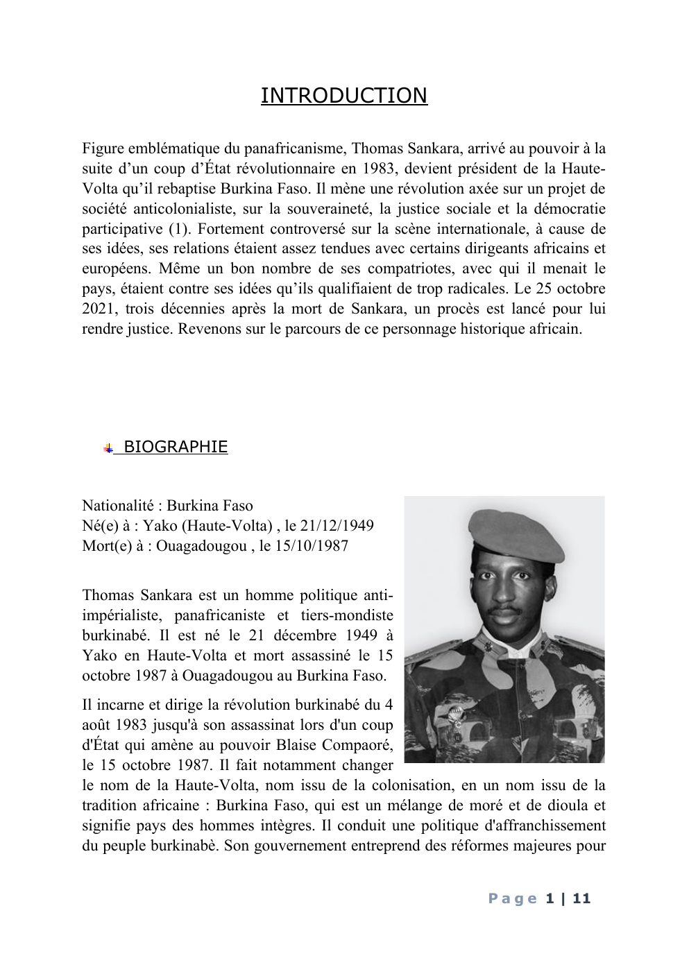 Prévisualisation du document EXPOSER BTP: Figure emblématique du panafricanisme, Thomas Sankara