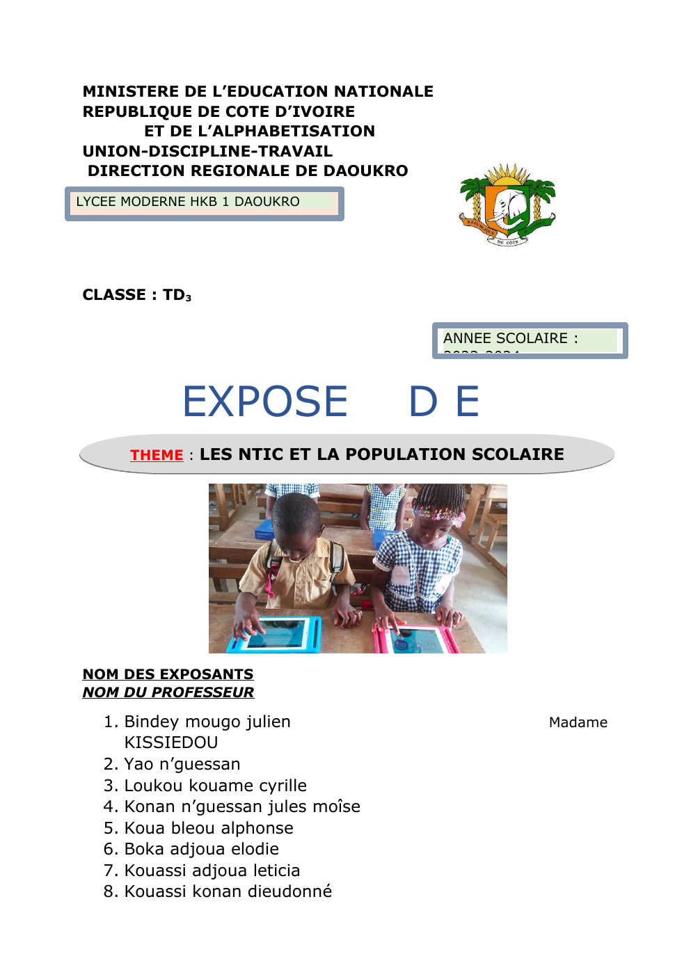 Prévisualisation du document EXPOSER LES NTIC ET LA POPULATION SCOLAIRE