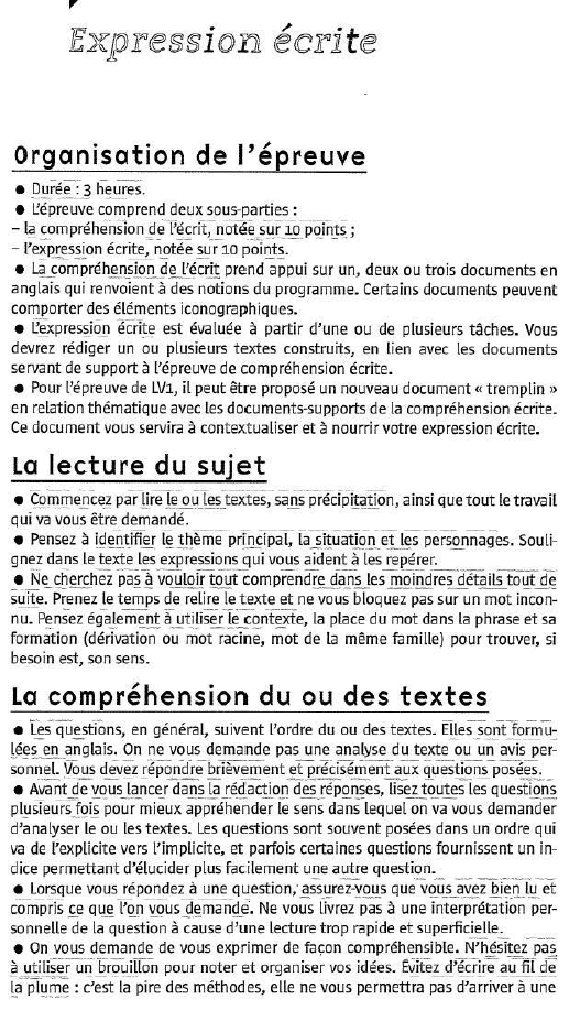 Prévisualisation du document Expression écrite
Organisation de 1' épreuve
• P.!!fée : J heu!es.
• L'épreuve comprend deux sous-parties :
- la compréhension...