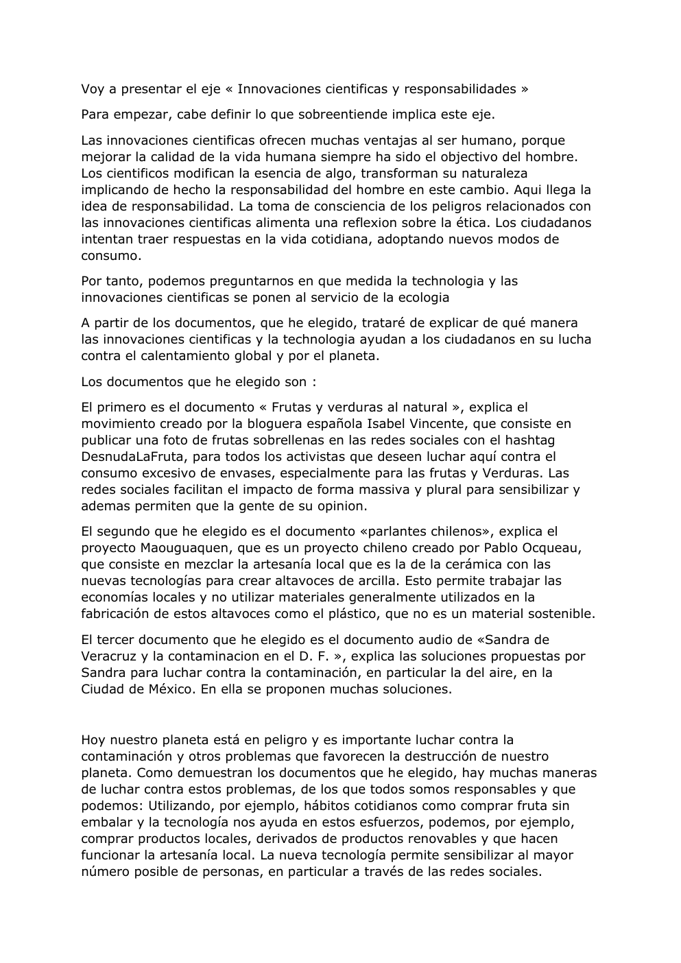 Prévisualisation du document Expression orale espagnol innovations scientifiques