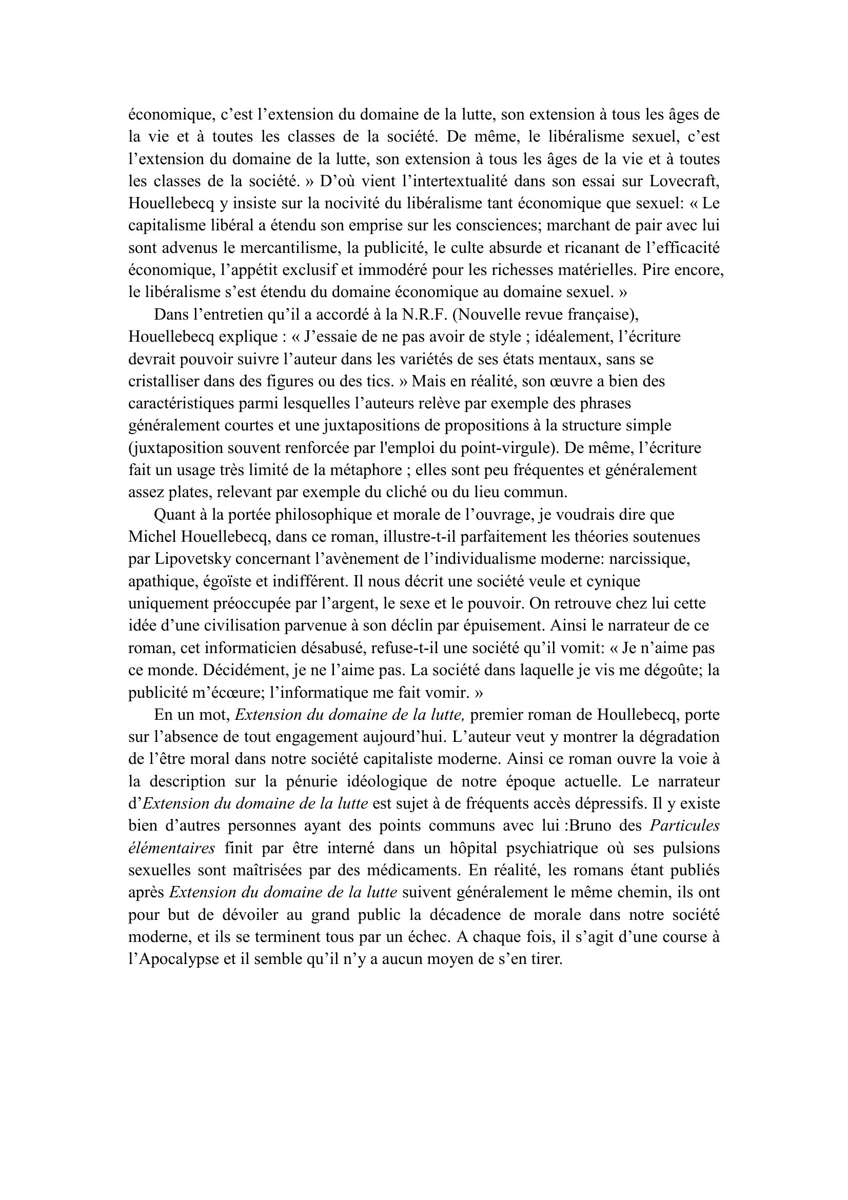 Prévisualisation du document Extension du domaine de la lutte de Michel Houellebecq