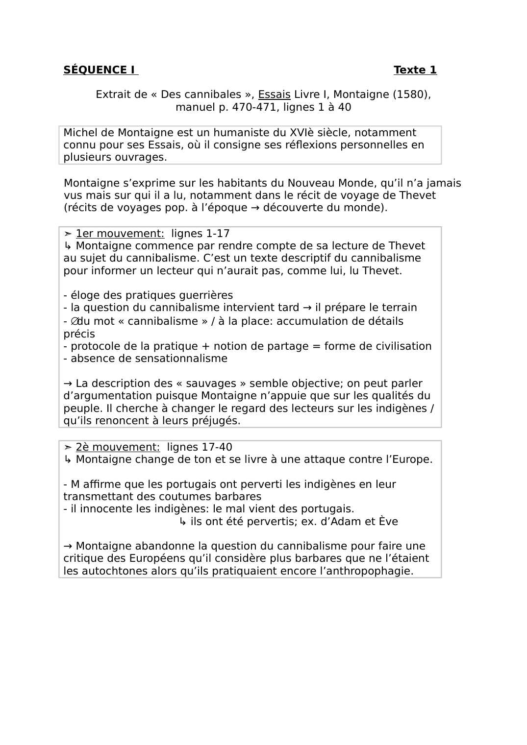 Prévisualisation du document Extrait de «   Des cannibales   »,  Essais  Livre I, Montaigne (1580), manuel p. 470-471, lignes 1 à 40